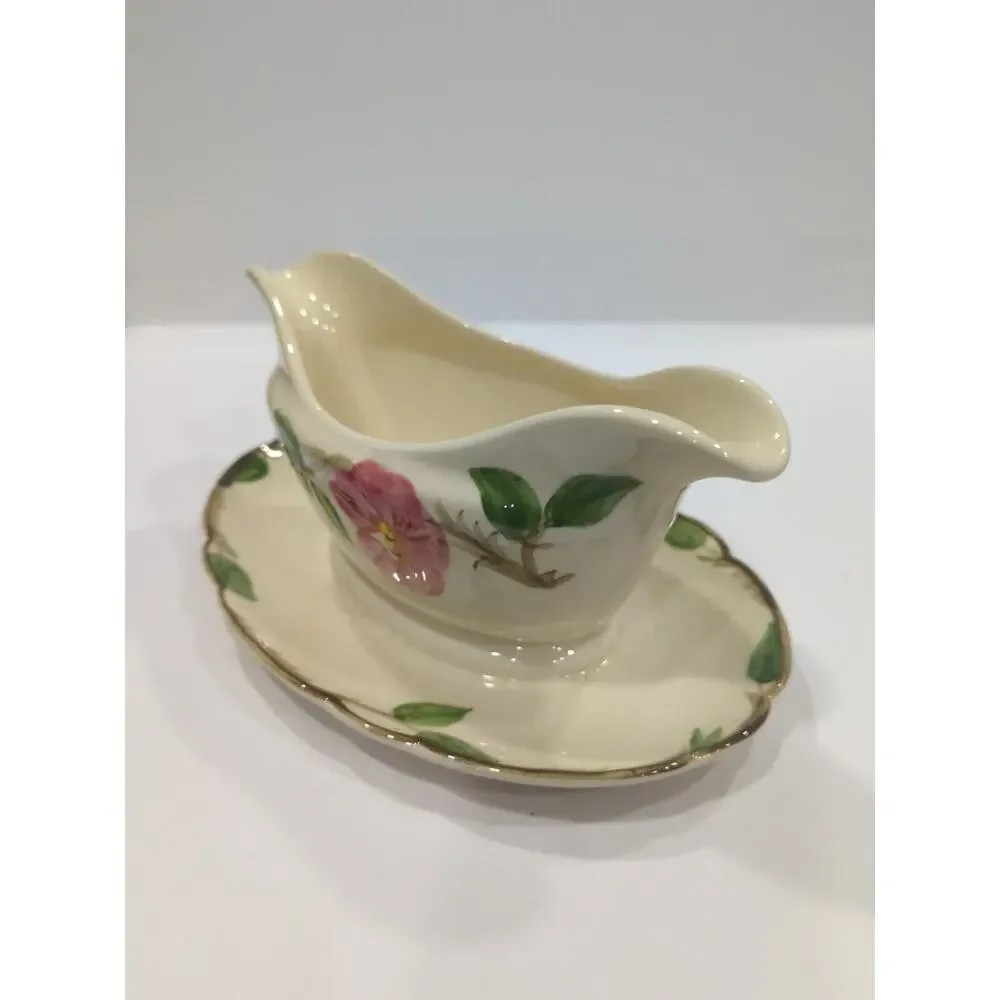Vintage Franciscan Desert‎ Rose Gravy Boat w/ Attached Drip ~ Underplate USA